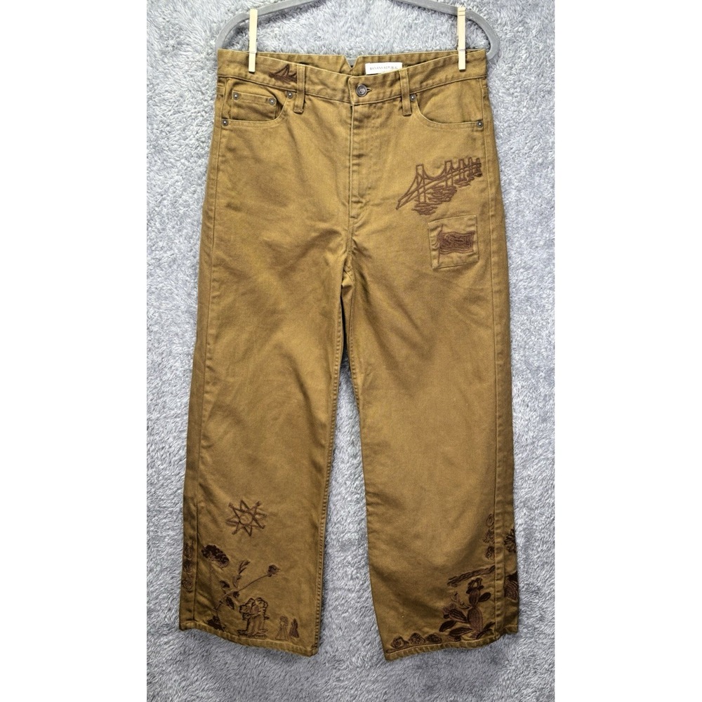 Banana Republic Women's 10 Brown Embroidered Jeans Wide Leg Boho Nature Pants